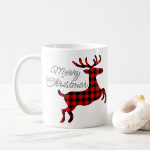 Frohe Weihnachtsbühne auf Red Black Buffalo Karo Kaffeetasse