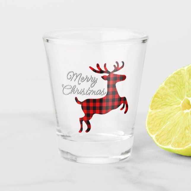 Frohe Weihnachtsbühne auf Red Black Buffalo Karo Schnapsglas (Vorderseite)