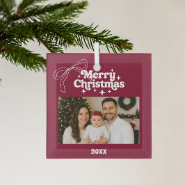 Frohe Weihnachtsburgund Foto Bogen handgezeichnet Ornament Aus Glas