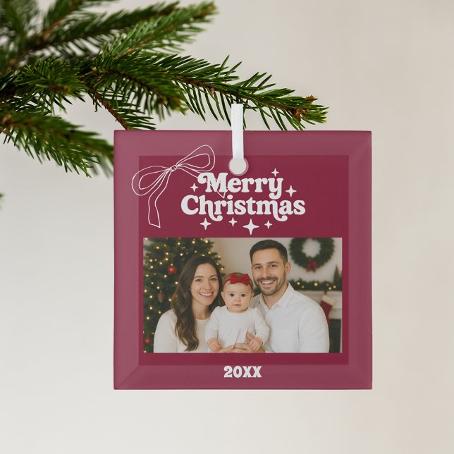 Frohe Weihnachtsburgund Foto Bogen handgezeichnet Ornament Aus Glas (Von Creator hochgeladen)