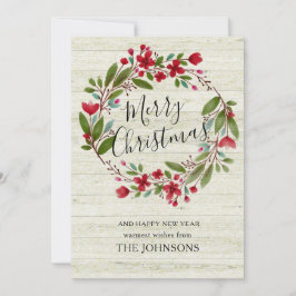 Frohe Weihnachtsburgund Winter rustikal floral Feiertagskarte