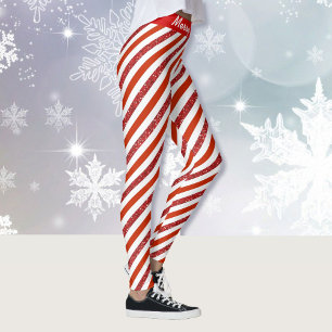 Frohe Weihnachtscreme Stripped Imitats Glitzer Leg Leggings
