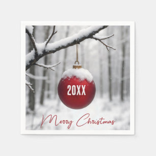 Frohe Weihnachtsdekoration auf schneebedecktem Ast Serviette