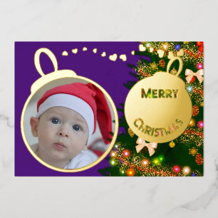 Frohe Weihnachtsdekoration - Familienfoto Gold Folien Feiertagskarte