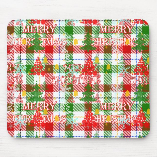 Frohe Weihnachtsdekoration Kariert Tartan Mousepad (Vorne)
