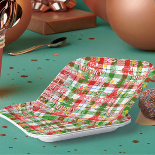 Frohe Weihnachtsdekoration Kariert Tartan Pappteller
