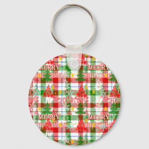 Frohe Weihnachtsdekoration Kariert Tartan Schlüsselanhänger