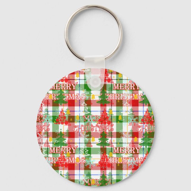 Frohe Weihnachtsdekoration Kariert Tartan Schlüsselanhänger (Vorderseite)