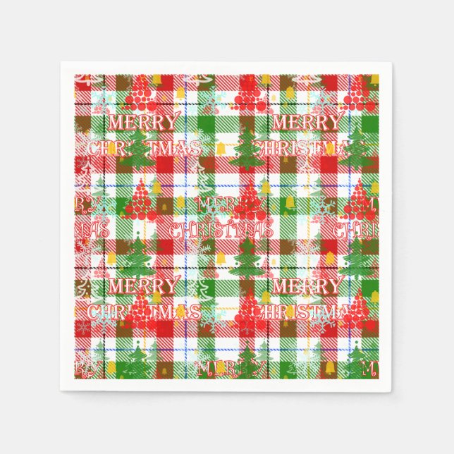 Frohe Weihnachtsdekoration Kariert Tartan Serviette (Vorderseite)