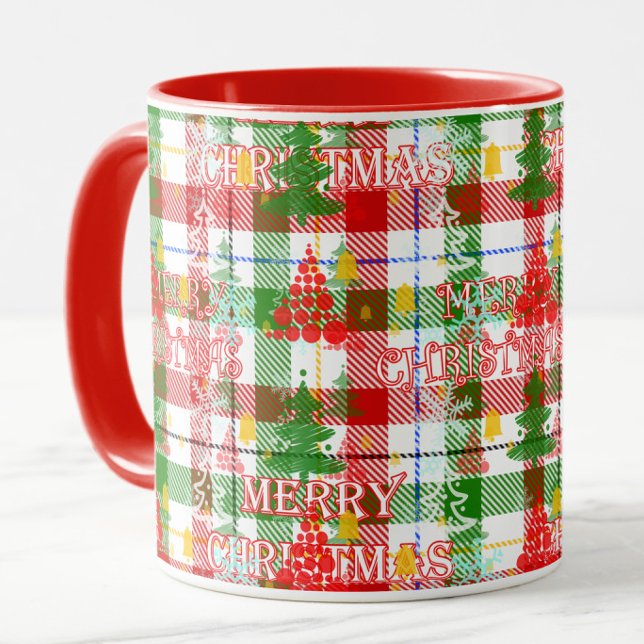Frohe Weihnachtsdekoration Kariert Tartan Tasse (Von Creator hochgeladen)