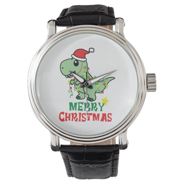 frohe Weihnachtsdinosaurier Armbanduhr (Vorderseite)