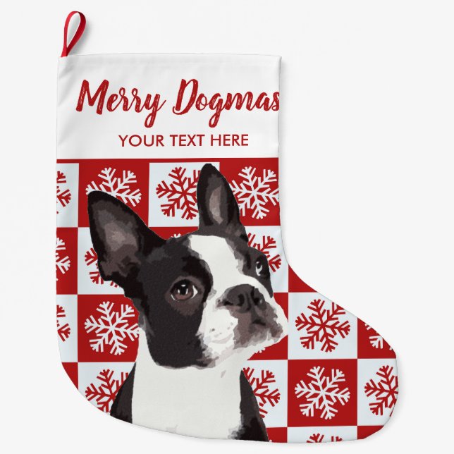 Frohe Weihnachtsdogmas Boston Terrier Festlicher H Großer Weihnachtsstrumpf (Vorderseite)