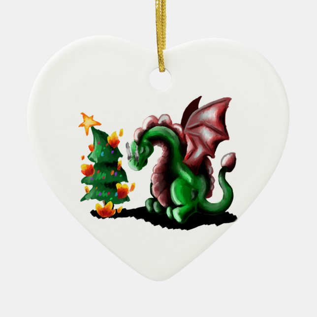 Frohe Weihnachtsdrache Keramik Ornament (Vorne)