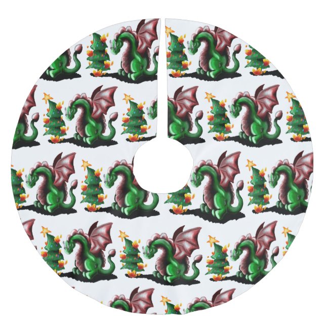 Frohe Weihnachtsdrache Polyester Weihnachtsbaumdecke (Vorderseite)