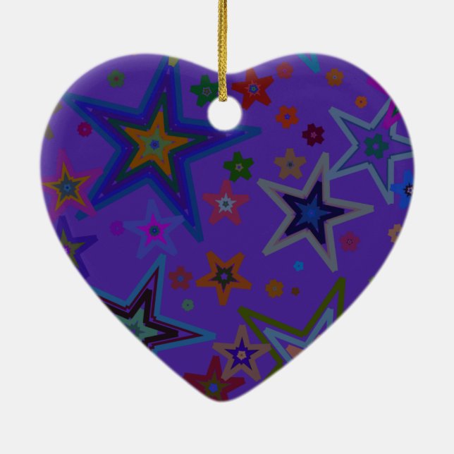Frohe Weihnachtsdunkel Lila, Stars Heaven Star Keramikornament (Hinten)
