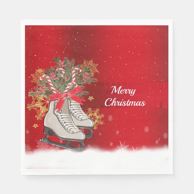 Frohe Weihnachtseis Skate Candy Canes Snowflakes Serviette (Vorderseite)