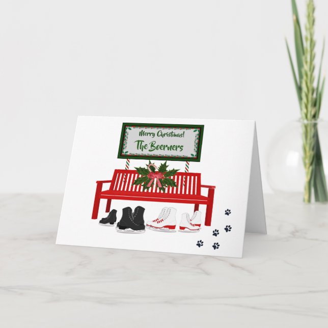 Frohe Weihnachtseis Skaten Gruß Weihnachtswagen Karte (Vorderseite)