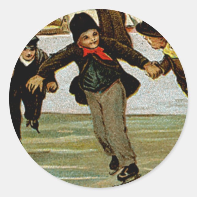 Frohe Weihnachtseis-Skater Runder Aufkleber (Vorderseite)