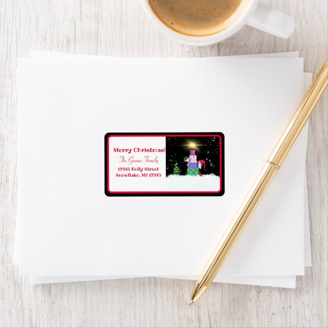 Frohe Weihnachtselfen mit Weihnachtsgeschenken Adressaufkleber (Insitu)