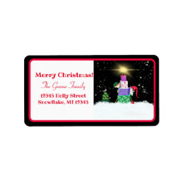 Frohe Weihnachtselfen mit Weihnachtsgeschenken Adressaufkleber