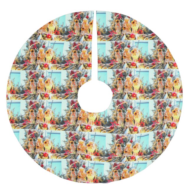 Frohe Weihnachtsengel Polyester Weihnachtsbaumdecke (Vorderseite)