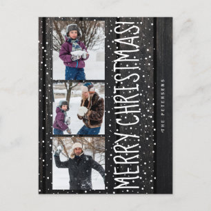 Frohe Weihnachtsfamilie 3 Foto Collage rustikal Feiertagspostkarte