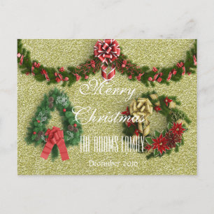 Frohe Weihnachtsfamilie Dezember 2016 Wreath Gold Feiertagspostkarte