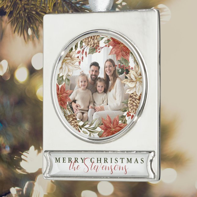 Frohe Weihnachtsfamilie Foto Banner-Ornament Silber (Von Creator hochgeladen)