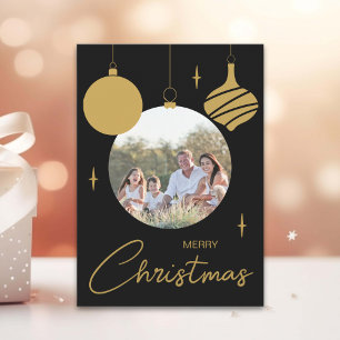 Frohe Weihnachtsfamilie Foto Black and Gold Feiertagspostkarte