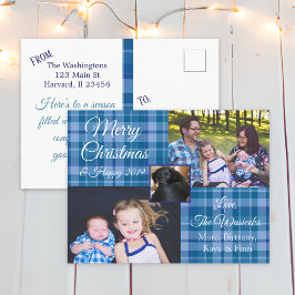 Frohe Weihnachtsfamilie Foto Blue Kariert Postcard Feiertagspostkarte