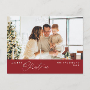 Frohe Weihnachtsfamilie Foto, dunkelrot Postkarte