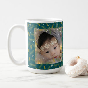 Frohe Weihnachtsfamilie Foto Green Frame Kaffeetasse