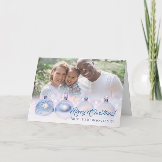 Frohe Weihnachtsfamilie Foto mit Bausteinen Karte (Vorderseite)