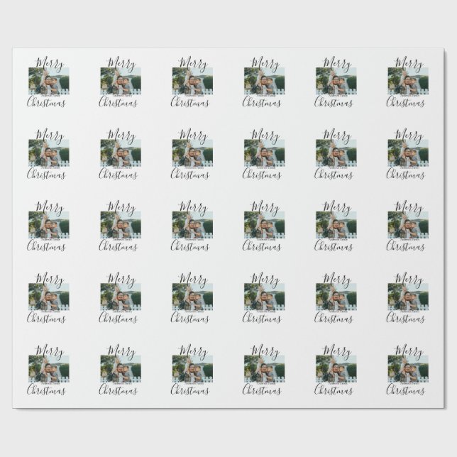 Frohe Weihnachtsfamilie Foto modern und elegant ru Geschenkpapier (Flach)