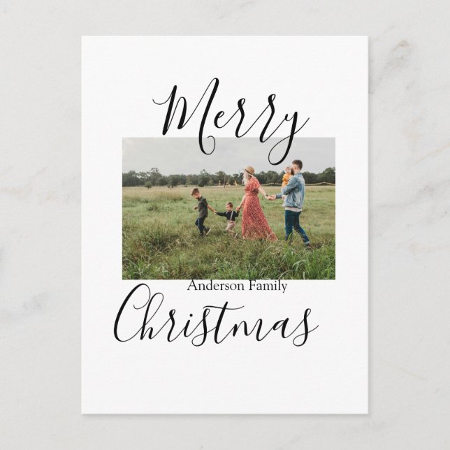 Frohe Weihnachtsfamilie Foto modern und elegant ru Postkarte (Vorderseite)