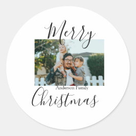 Frohe Weihnachtsfamilie Foto modern und elegant ru Runder Aufkleber