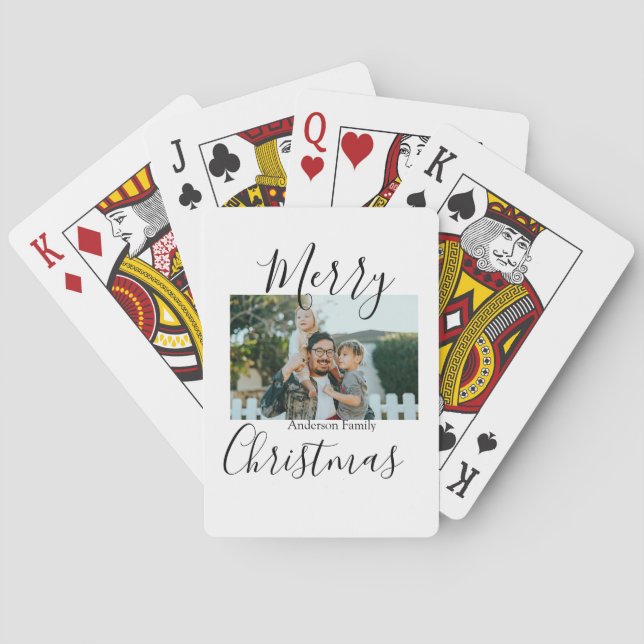 Frohe Weihnachtsfamilie Foto modern und elegant ru Spielkarten (Rückseite)