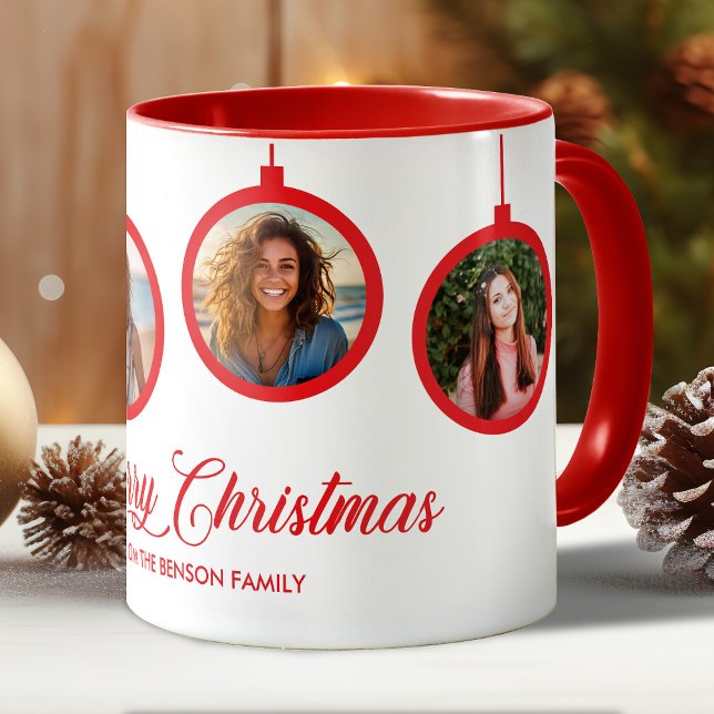 Frohe Weihnachtsfamilie Foto Name Personalisiert Tasse (Merry Christmas Family Photo Name Personalized Mug)