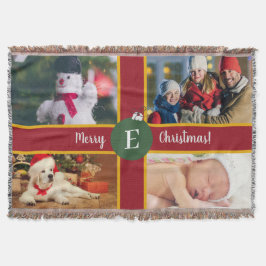 Frohe Weihnachtsfamilie Foto Red Green Monogram Decke