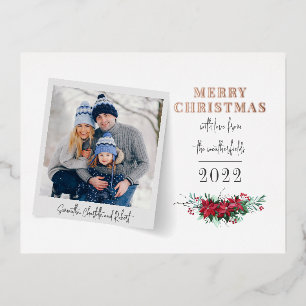 Frohe Weihnachtsfamilie Foto Rose Gold Folien Feiertagspostkarte