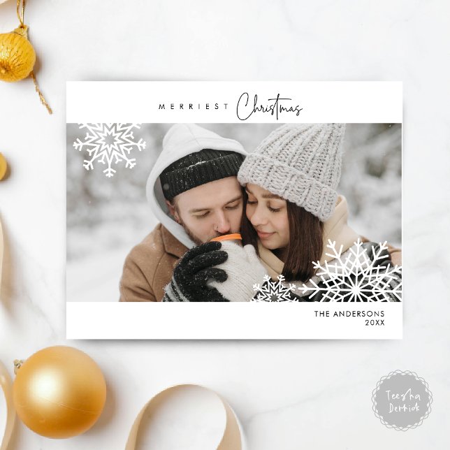 Frohe Weihnachtsfamilie Foto, Schneeflocken Postkarte (Merriest Christmas Family Photo, Snow Flakes Postcard, Season Greeting Wishing, Easy Customisation.)