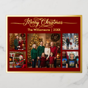 Frohe Weihnachtsfamilie Fünf Foto Red Folien Feiertagspostkarte