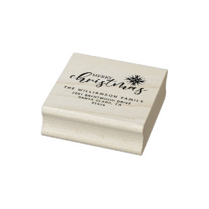 Frohe Weihnachtsfamilie Holz Art Briefmarke Gummistempel