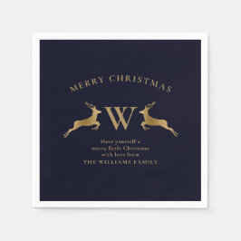 Frohe Weihnachtsfamilie Monogram Gold Deer Navy Serviette