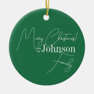 Frohe Weihnachtsfamilie Name Green Keramik Ornament