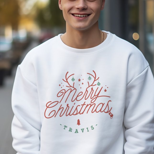 Frohe Weihnachtsfamilie Name Reindeer Holiday Sweatshirt (Merry Christmas Family Name Reindeer Holiday Sweatshirt)