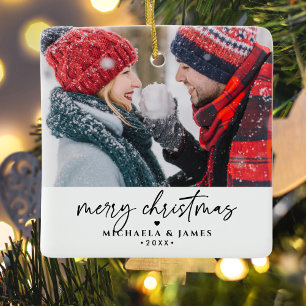 Frohe Weihnachtsfamilie/Paare-Namen 2-Foto Keramikornament