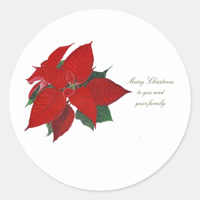 Frohe Weihnachtsfamilie Poinsettia Runder Aufkleber (Vorderseite)