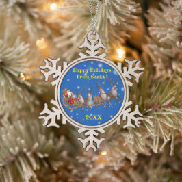 Frohe Weihnachtsfamilie und erste Schneeflocken Zinn-Ornament