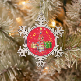 Frohe Weihnachtsfamilie und erste Schneeflocken Zinn-Ornament